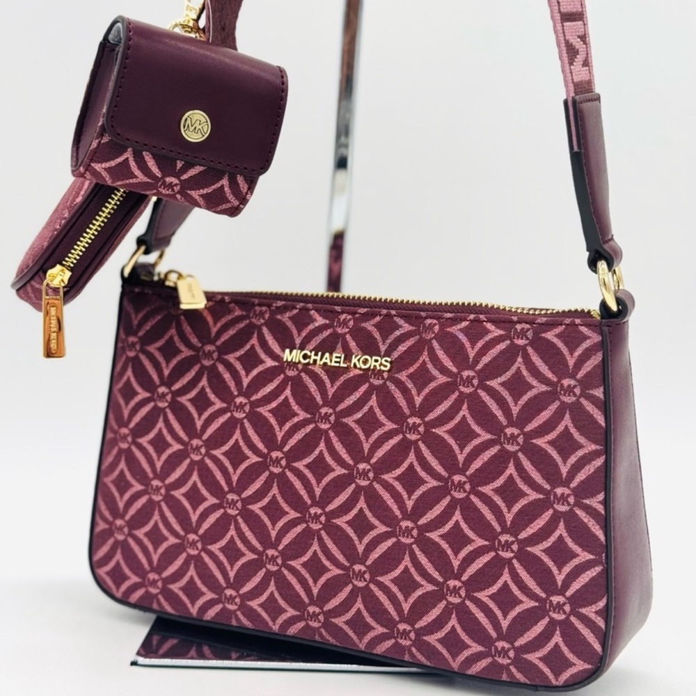 Michael Kors Jet Set Logo Crossbody Bag with Case for Apple AirPods Pro Ox Blood - Picture 1 of 10